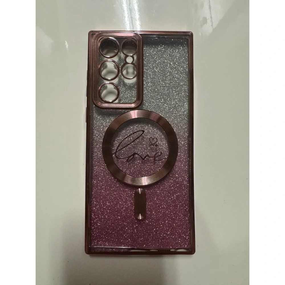 Samsung Galaxy S22 Ultra Case Pink Silver Glitter Gradient Love Magnetic MagSafe